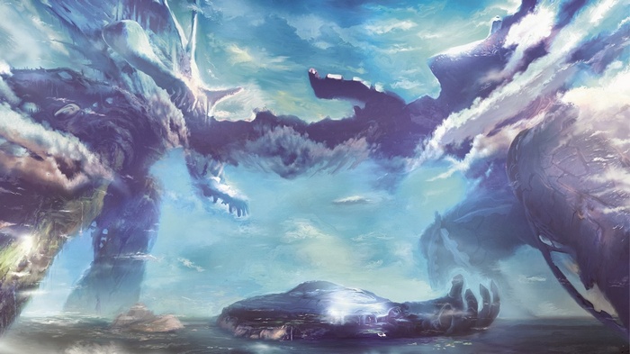 Xenoblade Chronicles landscape with floating islands and clouds