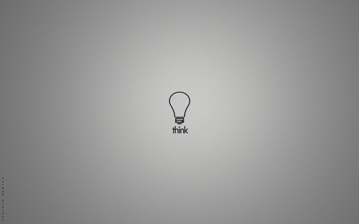 Minimalist lightbulb with the word 'think'