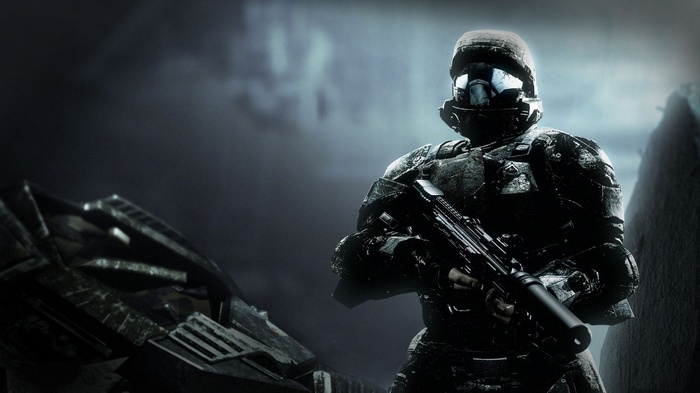 Halo 3: ODST soldier holding a rifle