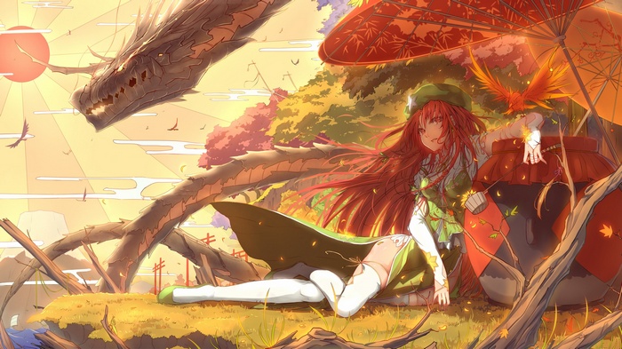 Hong Meiling and Dragon in Autumn Scenery