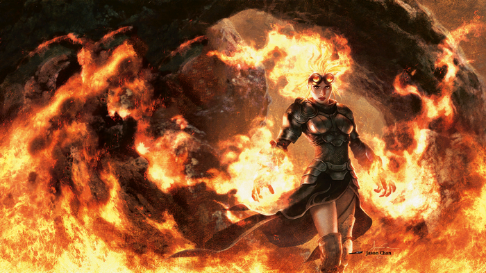 Chandra Nalaar surrounded by fire