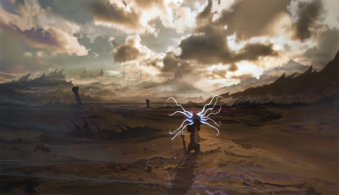 Tyrael in a desolate landscape from Diablo III