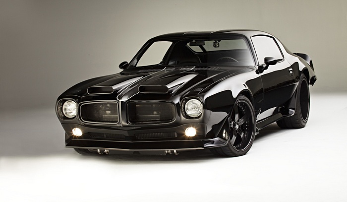Black 1970s Pontiac Firebird muscle car
