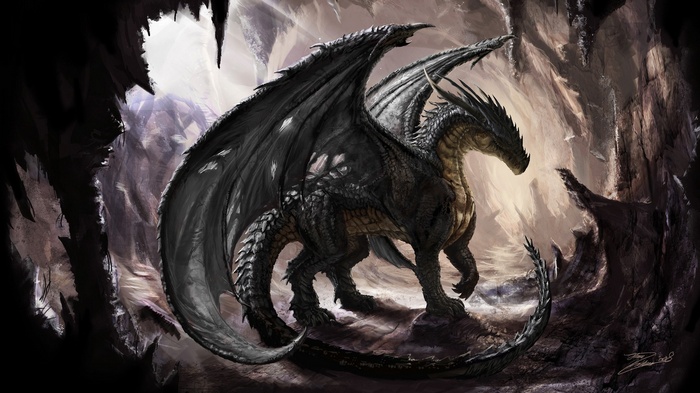 Black dragon in a cave