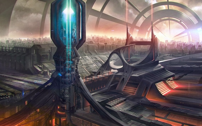 Futuristic city with advanced architecture and glowing structures