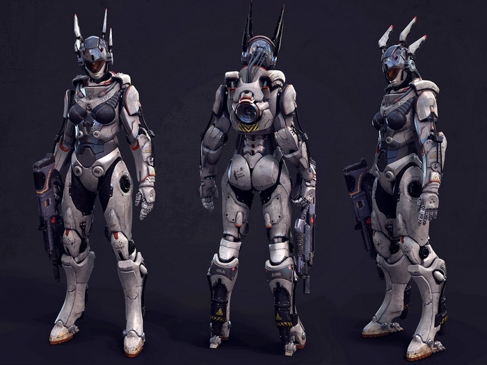 Science fiction armored robot render