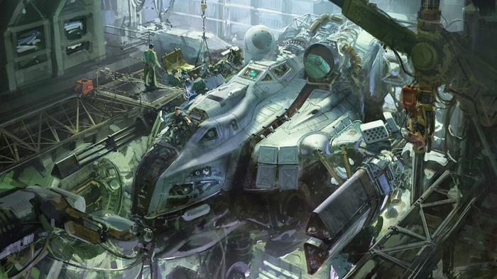 Science Fiction Spaceship in a Hangar