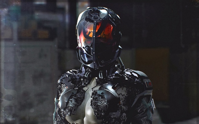 Cyberpunk woman in futuristic armor