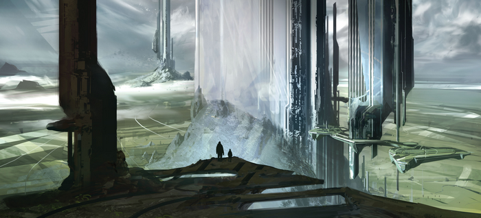 Futuristic artwork of a science fiction landscape