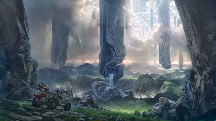 Halo UNSC Warthog in a Forerunner landscape