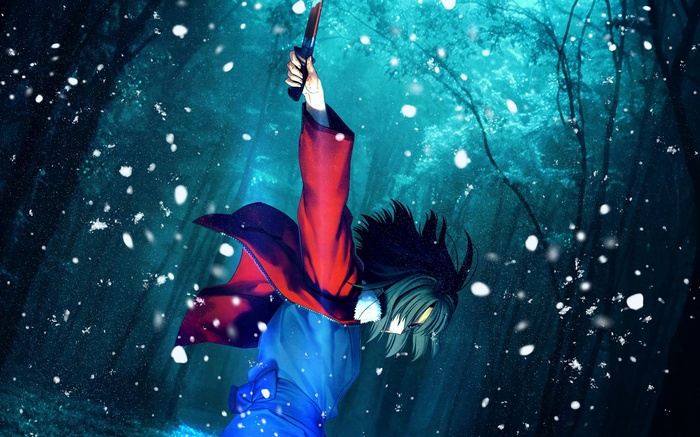 Ryougi Shiki in a snowy forest