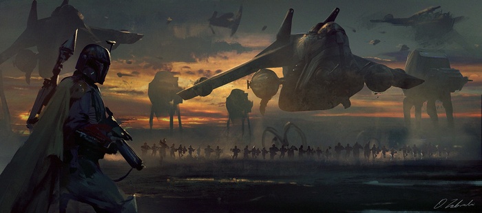 Boba Fett and Star Wars army with ships