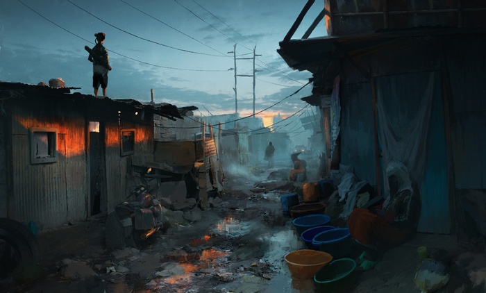 Artwork by Rostislav Zagornov of a futuristic urban scene