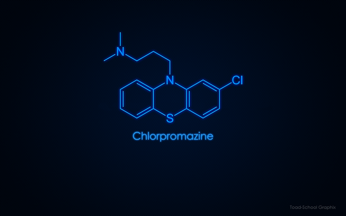 Chlorpromazine chemical structure on a dark background