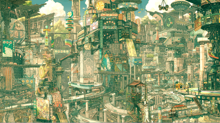 Anime fantasy cityscape with Imperial Boy elements