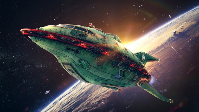 Planet Express Ship flying over Earth