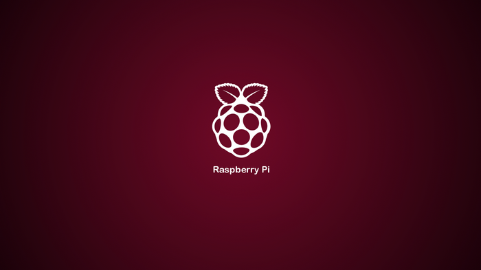 Raspberry Pi logo on a dark red background