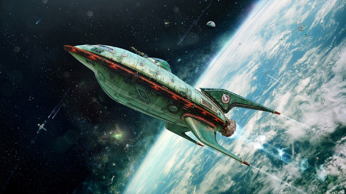 Planet Express Ship in Space near Earth