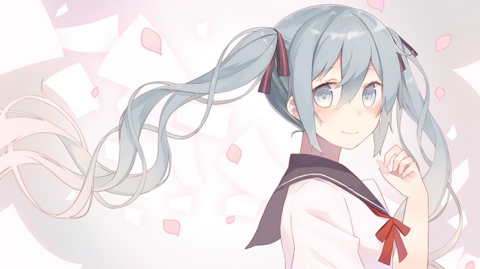 Hatsune Miku in a school uniform with cherry blossoms
