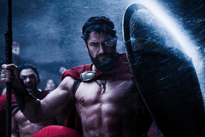Leonidas from 300 holding a spear and shield