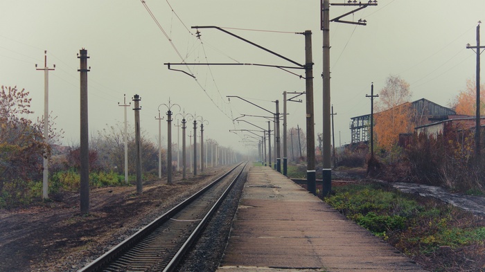 Railway station in Russia with overhead lines