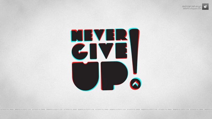 Never Give Up! typography with anaglyph 3D effect