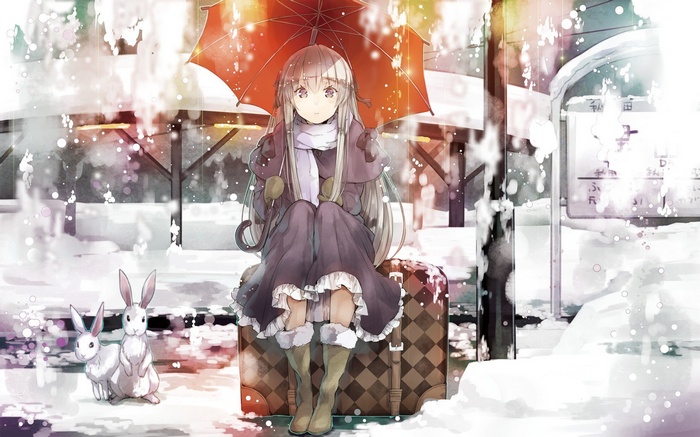 Kasugano Sora with umbrella in the snow
