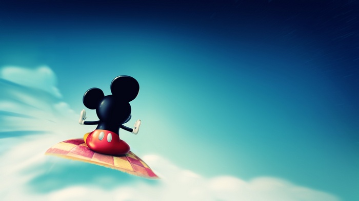 Mickey Mouse flying on a magic carpet