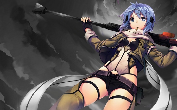 Asada Shino with a sniper rifle