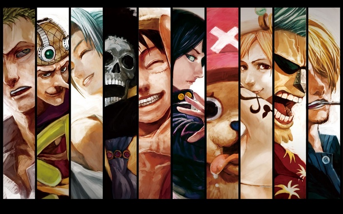 Roronoa Zoro Sanji Monkey D Luffy collage Princess Vivi One Piece Nico Robin Nami Tony Tony Chopper panels Brook anime Usopp