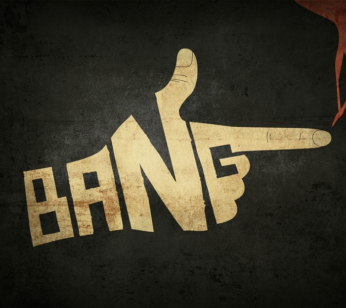 Hand forming the word BANG