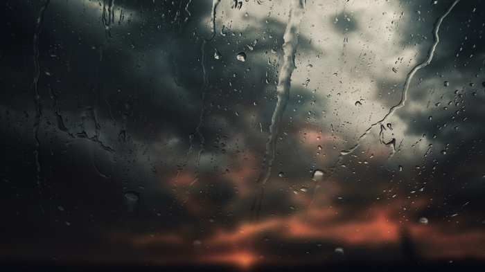 Rainy sky seen through a window