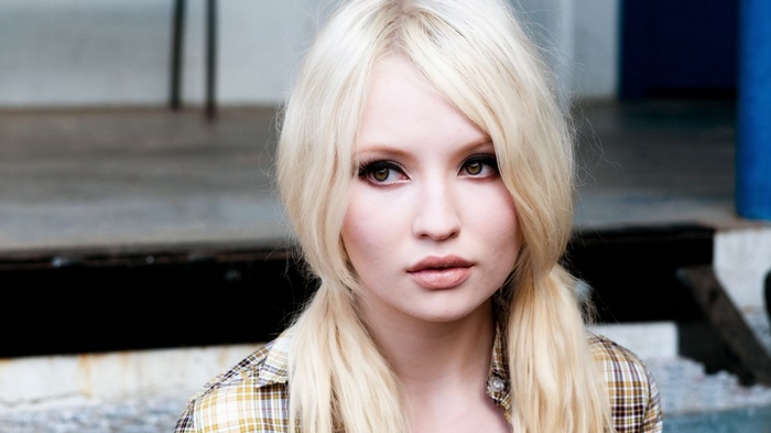 Emily Browning with blonde hair in pigtails