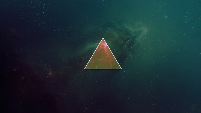 Triangle in a colorful nebula in outer space