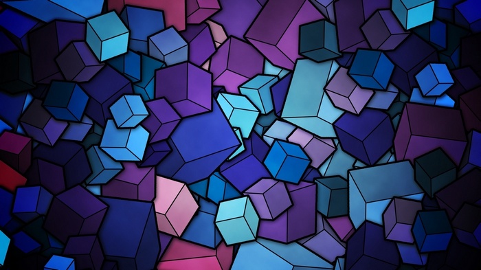 Abstract geometric cubes in shades of blue and purple