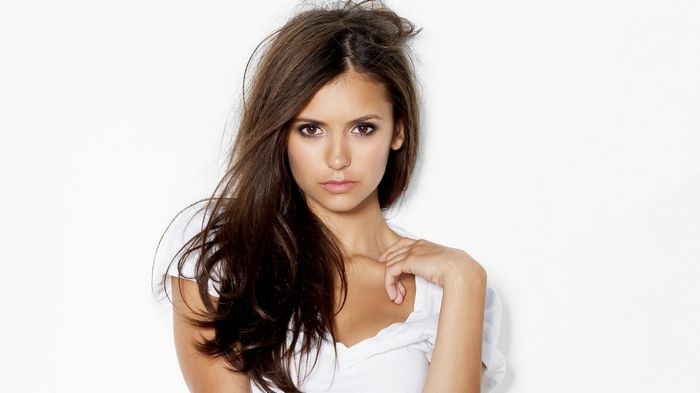 Nina Dobrev with long brown hair