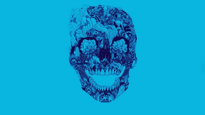 Blue Skull Artwork with Intricate Details