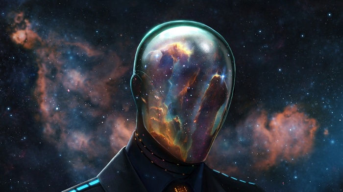 Space art of a man with a galaxy in his head
