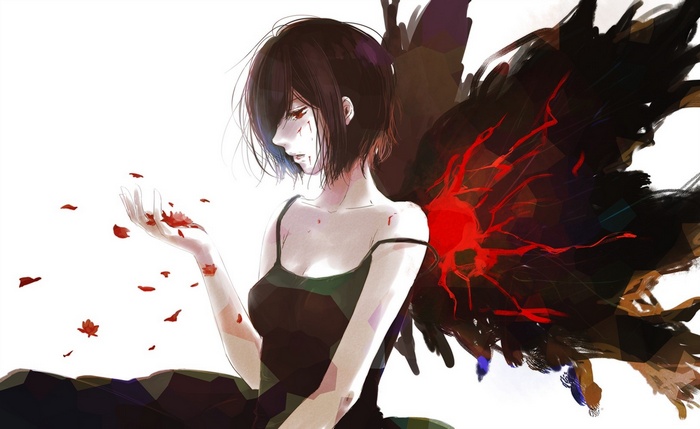 Kirishima Touka from Tokyo Ghoul with red petals