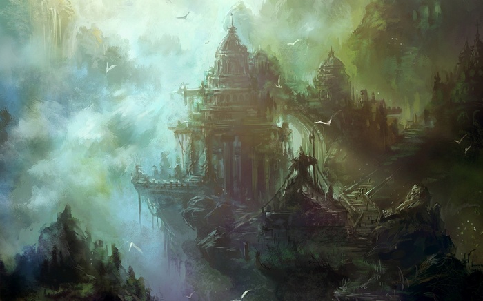 Fantasy art of a mystical floating city