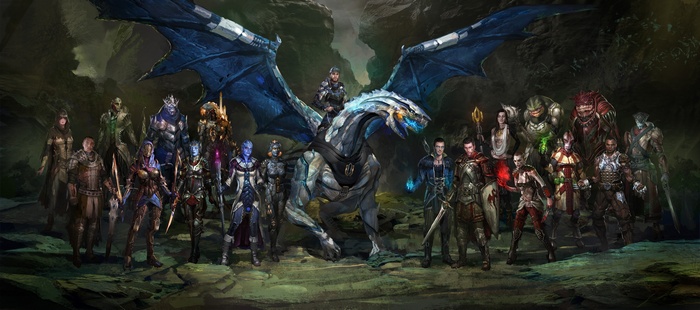 Mass Effect and Dragon Age characters with a dragon