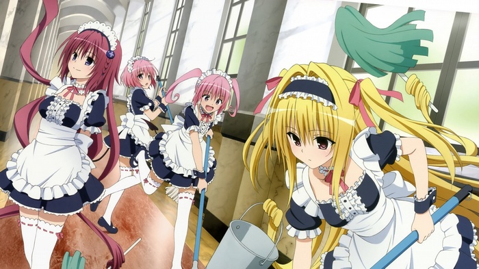 Momo Velia Deviluke, Nana Asta Deviluke, Golden Darkness, Mea Kurosaki in Maid Outfits