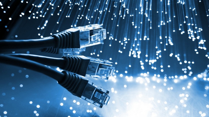 Ethernet cables and fiber optic lights