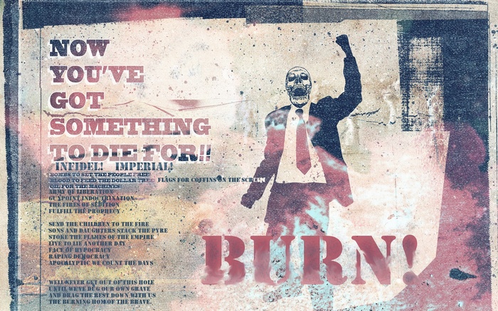 Skull in Suit with "BURN!" Graffiti