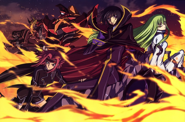 Code Geass: Lelouch, C.C., Kallen, and Knightmare Frames