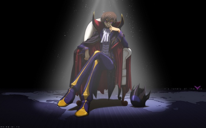 Lelouch Lamperouge from Code Geass sitting on a throne
