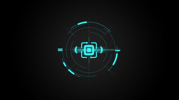 Futuristic HUD interface with targeting reticle