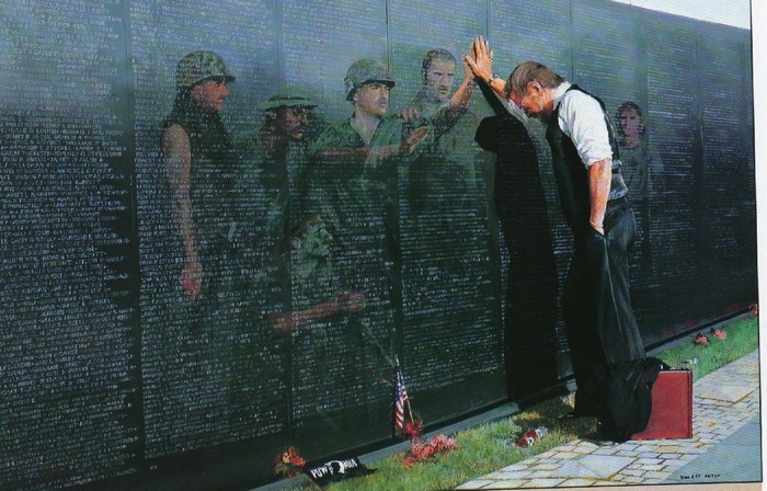 Vietnam Veterans Memorial Wall with a Mourner
