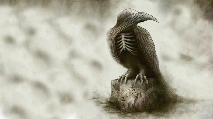 In Flames Raven Skeleton and Clock