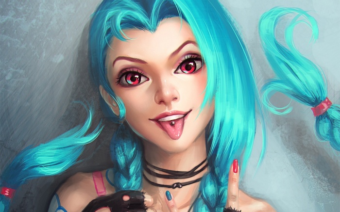 Jinx from League of Legends with blue hair